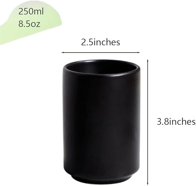 Ceramic Tea Cups, Handleless Ceramic Mugs, Simple Coffee Mugs, Solid Color Matte Glazed Tea Cups, Cups for Couples (Black)