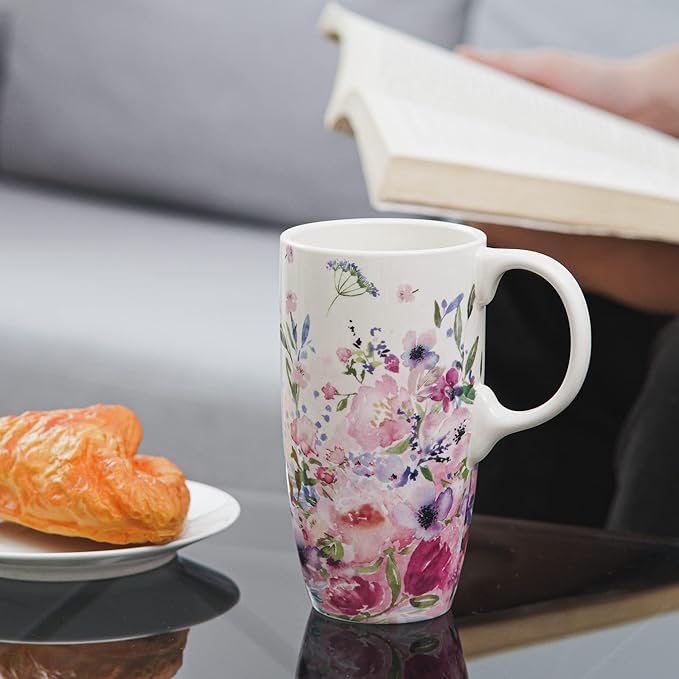 Coffee Ceramic Mug-Porcelain Cup,Latte Tea Mug With Lid-17oz,Novelty Coffee Mugs for Men Women Office & Home