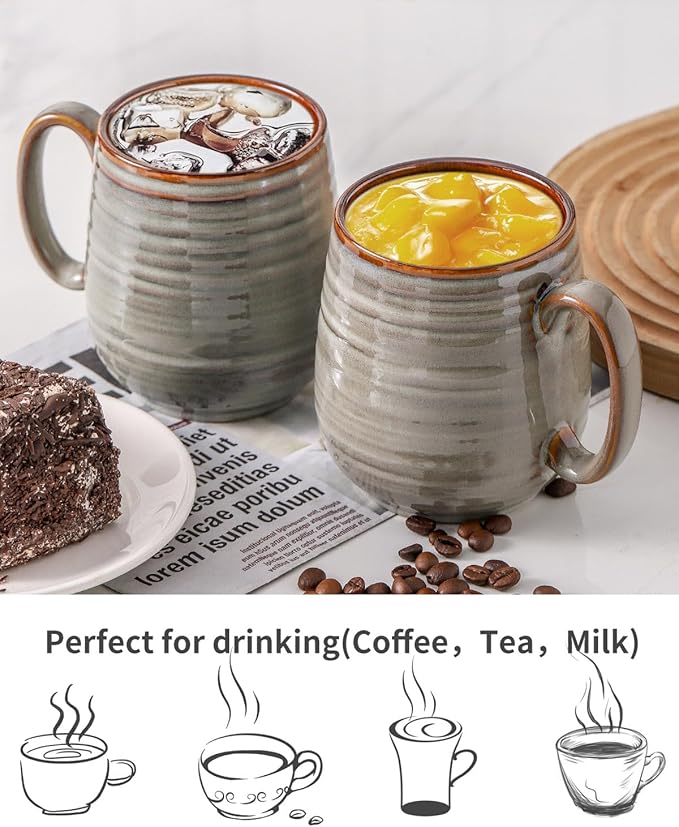 Coffee Mug, 20 oz Large Ceramic Latte Cup with Big Handle, Pottery Tea Cup for for Office and Home, Oversized Mug Gift for Dad and Mom, Dishwasher & Microwave Safe, 1 PCS(Grey)