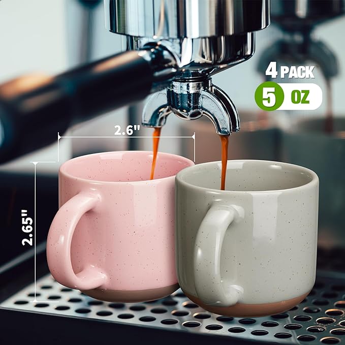 Color Ceramic Mini Espresso Cups Set of 6, 5 oz Expresso Mugs with Handle, Porcelain Coffee Mugs Demitasse Cups, Modern Style Cups, Microwave Dishwasher Safe Suit for Espresso Machine