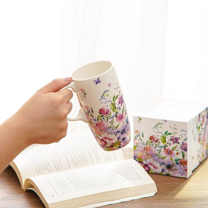 Coffee Ceramic Mug-Porcelain Cup,Latte Tea Mug With Lid-17oz,Novelty Coffee Mugs for Men Women Office & Home