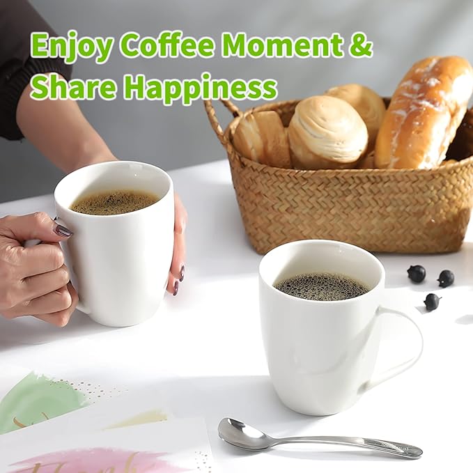 White Coffee Mugs Set of 4, 16 Ounce Mug with Handles, Ceramic Coffee Cups, Porcelain Mugs Sets, Large Coffee Mugs for Coffee, Tea, Hot Cocoa, Milk, Microwave and Dishwasher Safe