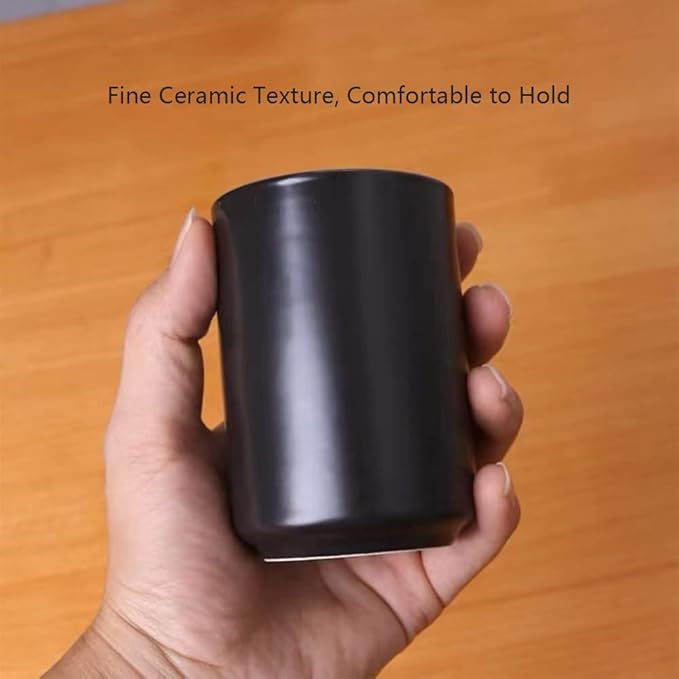 Ceramic Tea Cups, Handleless Ceramic Mugs, Simple Coffee Mugs, Solid Color Matte Glazed Tea Cups, Cups for Couples (Black)