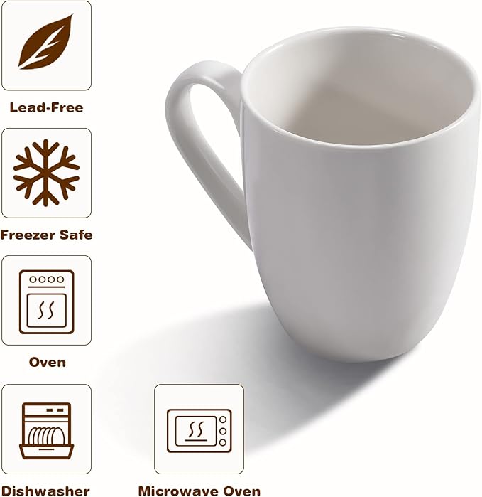 16 oz Large Coffee Mug with Handle Tea Cup Novelty Coffee Cup for Men Women Office Work, White