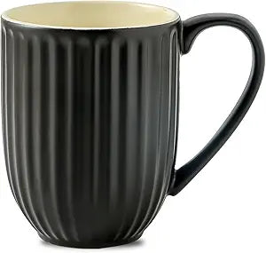 Ceramic Coffee Mug, 20 Oz Large Coffee Mug with Handle, Porcelain Latte Cup for Coffee, Tea and Cocoa, Modern Ribbed Design, Microwave & Dishwasher Safe, Black