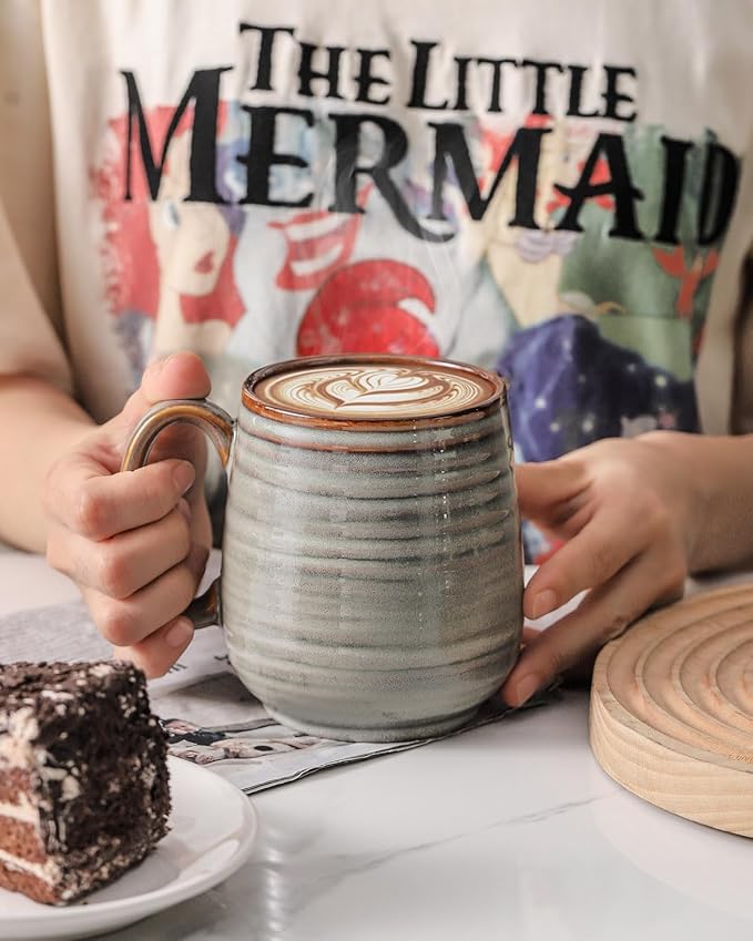 Coffee Mug, 20 oz Large Ceramic Latte Cup with Big Handle, Pottery Tea Cup for for Office and Home, Oversized Mug Gift for Dad and Mom, Dishwasher & Microwave Safe, 1 PCS(Grey)