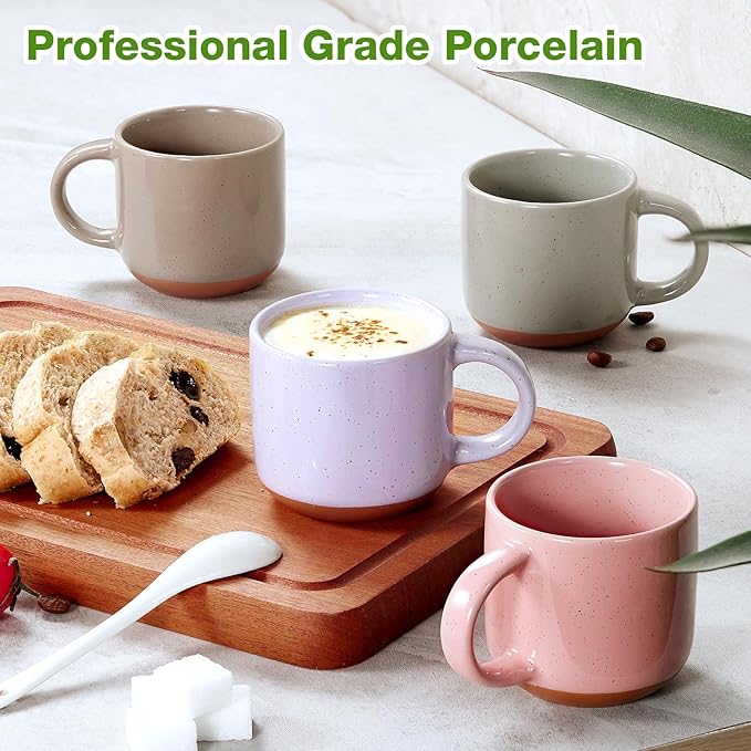 Color Ceramic Mini Espresso Cups Set of 6, 5 oz Expresso Mugs with Handle, Porcelain Coffee Mugs Demitasse Cups, Modern Style Cups, Microwave Dishwasher Safe Suit for Espresso Machine