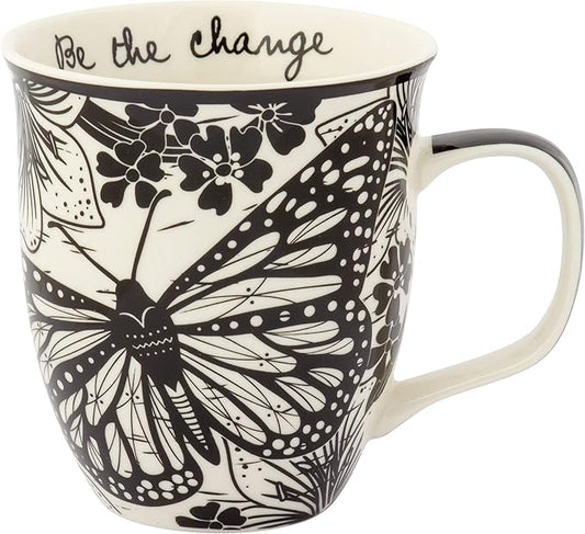 Gifts 16 oz Black and White Boho Mug Butterfly - Cute Coffee and Tea Mug - Ceramic Coffee Mugs for Women and Men